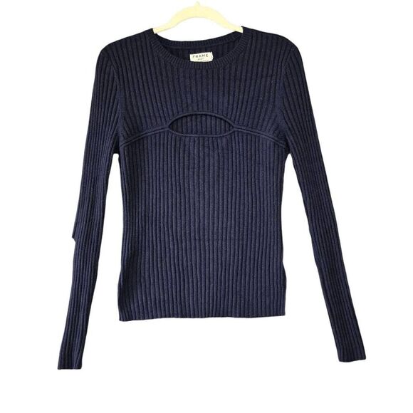 Frame Women's Navy Blue Cutout Ribbed Merino Wool Long Sleeve Small LWSW0110 - Picture 1 of 9
